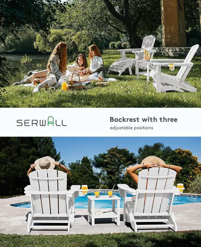 Alt view image 6 of 7 - 5-Piece Adirondack Chair and Ottoman and Table Set, White