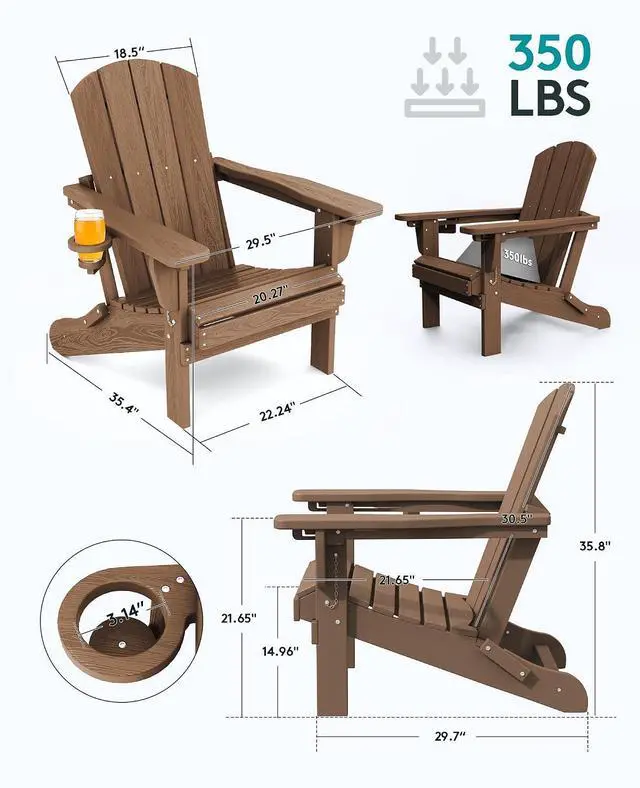 Alt view image 5 of 7 - 5-Piece Adirondack Chair and Ottoman and Table Set, Brown