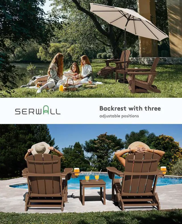 Alt view image 6 of 7 - 5-Piece Adirondack Chair and Ottoman and Table Set, Brown