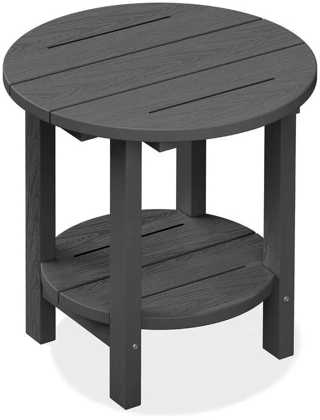 Main image of Round Outdoor Side Table, HDPE Small Adirondack End Table,2-Tier Patio Side Table for Backyard Pool Porch Garden Lawn, Gray