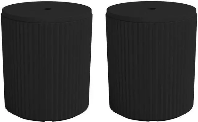 Main image of Round Outdoor Umbrella Side Table Set of 2 - Outdoor Patio Table with Umbrella Hole for Porch/Patio/Poolside, Black