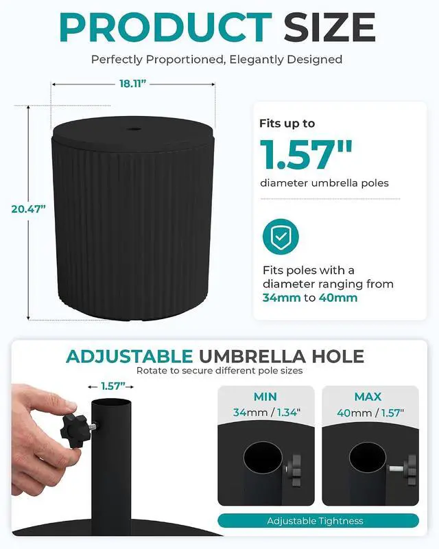 Alt view image 3 of 7 - Round Outdoor Umbrella Side Table Set of 2 - Outdoor Patio Table with Umbrella Hole for Porch/Patio/Poolside, Black