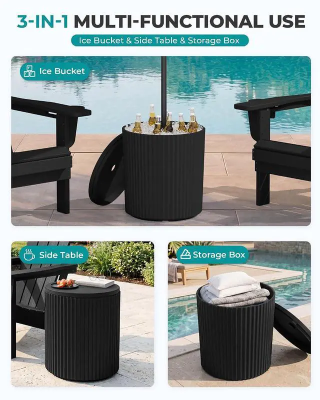 Alt view image 5 of 7 - Round Outdoor Umbrella Side Table Set of 2 - Outdoor Patio Table with Umbrella Hole for Porch/Patio/Poolside, Black