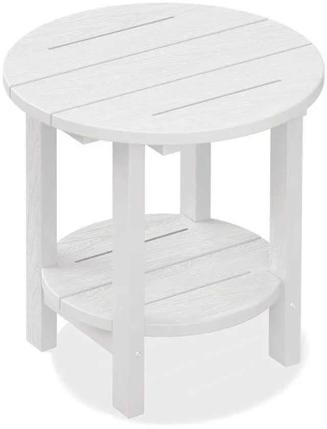 Main image of Round Outdoor Side Table, HDPE Small Adirondack End Table,2-Tier Patio Side Table for Backyard Pool Porch Garden Lawn, White