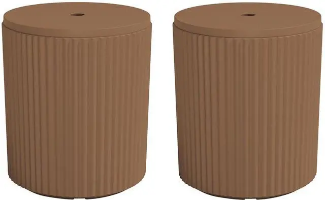 Main image of Round Outdoor Umbrella Side Table Set of 2 - Outdoor Patio Table with Umbrella Hole for Porch/Patio/Poolside, Brown