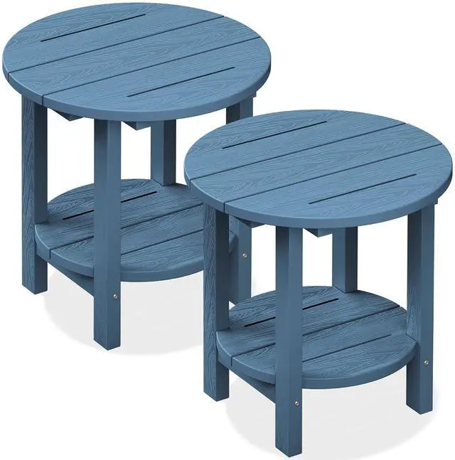 Main image of Round Outdoor Side Table Set of 2, HDPE Small Adirondack Double End Table, Navy