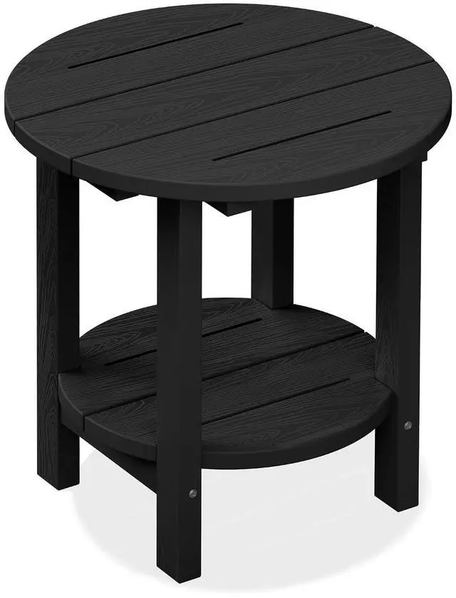 Main image of Round Outdoor Side Table, HDPE Small Adirondack End Table,2-Tier Patio Side Table for Backyard Pool Porch Garden Lawn, Black