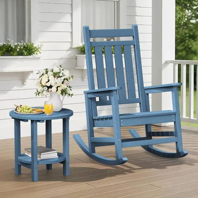 Alt view image 7 of 7 - Round Outdoor Side Table Set of 2, HDPE Small Adirondack Double End Table, Navy