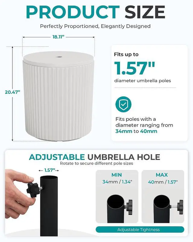 Alt view image 2 of 7 - Outdoor Round Umbrella Side Table, 3-in-1 Ice Bucket & Side Table & Storage Box, Multi-Functional Use for Porch/Patio/Poolside, Beige