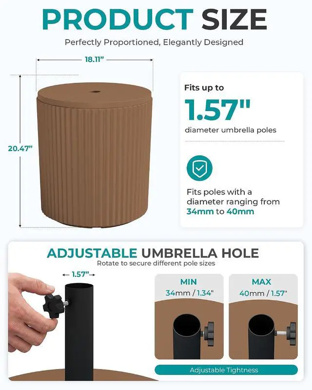 Alt view image 3 of 7 - Round Outdoor Umbrella Side Table Set of 2 - Outdoor Patio Table with Umbrella Hole for Porch/Patio/Poolside, Brown