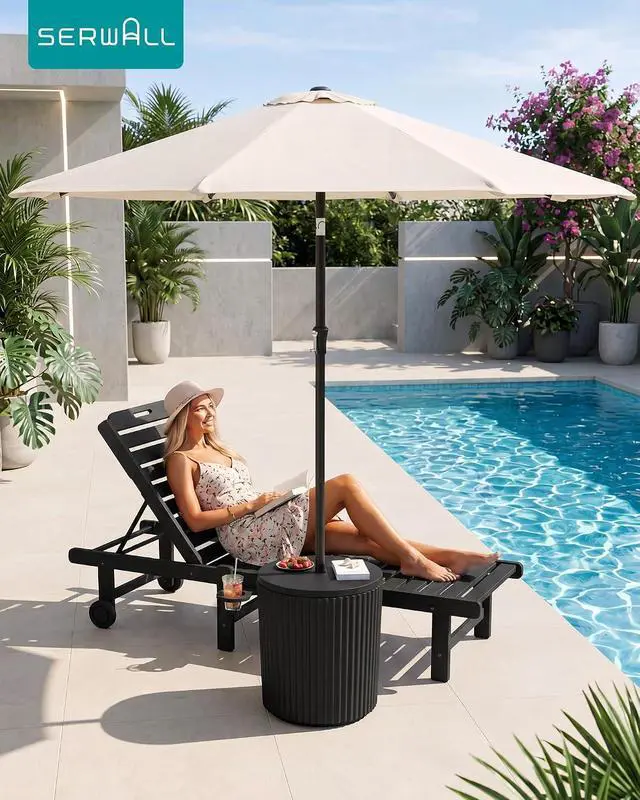 Alt view image 3 of 7 - Outdoor Round Umbrella Side Table, Outdoor Patio Table with Umbrella Hole for Porch/Patio/Poolside, 3-in-1 Multi-Functional Use, Black
