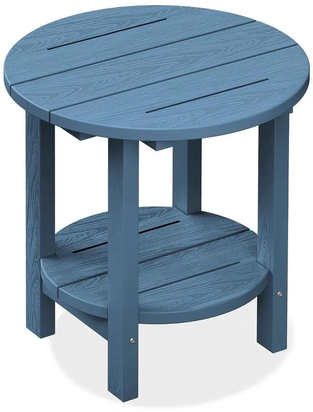 Main image of Round Outdoor Side Table, HDPE Small Adirondack End Table,2-Tier Patio Side Table for Backyard Pool Porch Garden Lawn, Navy