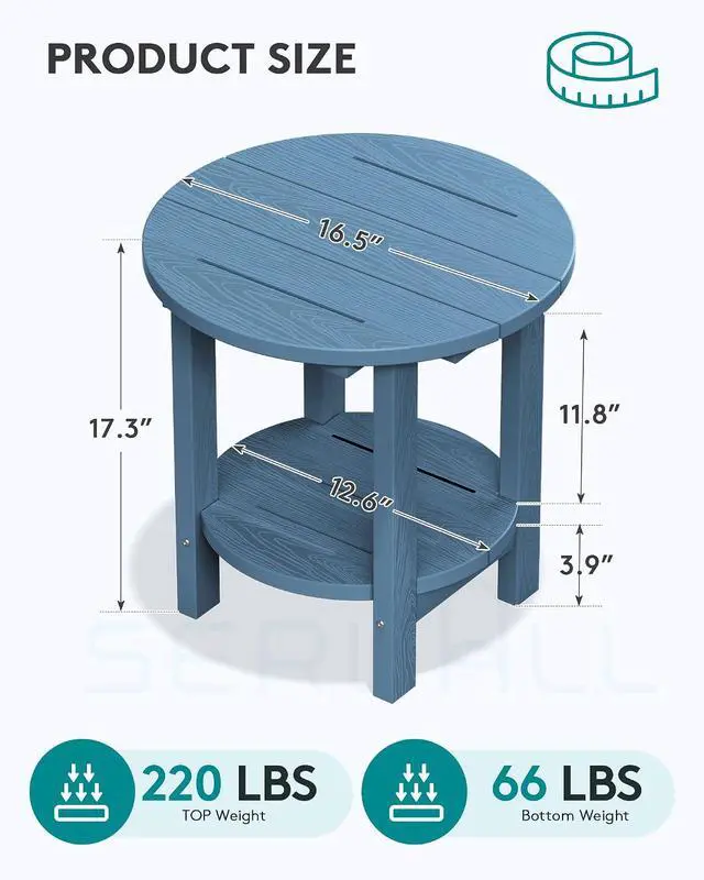 Alt view image 3 of 7 - Round Outdoor Side Table, HDPE Small Adirondack End Table,2-Tier Patio Side Table for Backyard Pool Porch Garden Lawn, Navy