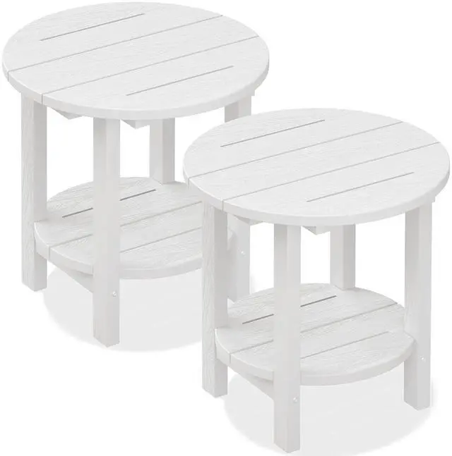 Main image of Round Outdoor Side Table Set of 2, HDPE Small Adirondack Double End Table, White