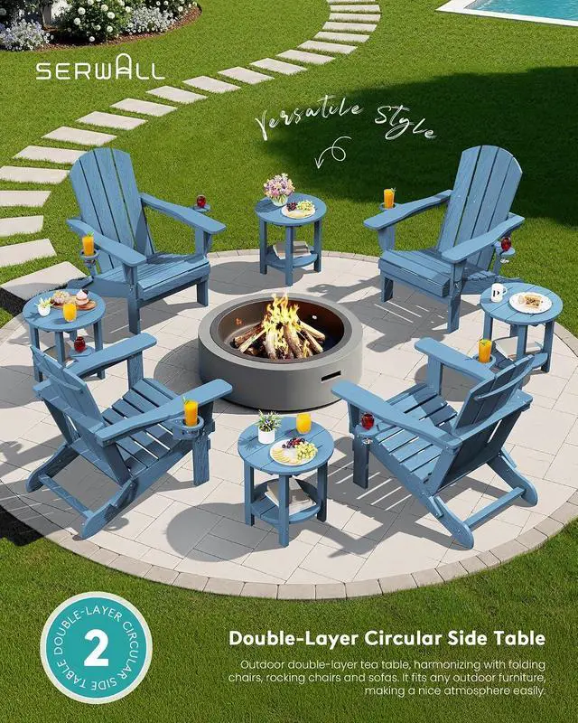 Alt view image 7 of 7 - Round Outdoor Side Table, HDPE Small Adirondack End Table,2-Tier Patio Side Table for Backyard Pool Porch Garden Lawn, Navy