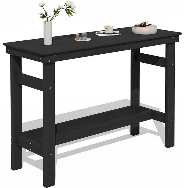 Main image of 41" Outdoor Bar Table with 1.6" Umbrella Hole, HDPE Patio Bar Counter Height Table, All-Weather Rectangle Bar Table for Backyard, Garden, Poolside, Balcony - Black