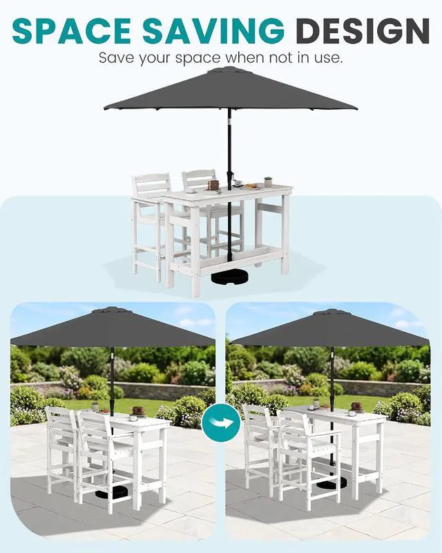Alt view image 3 of 7 - Outdoor Bar Set with 9ft Umbrella, All-Weather HDPE Patio Bar Chairs and Table, Outdoor Furniture Set, White (Umbreall Base not Included)