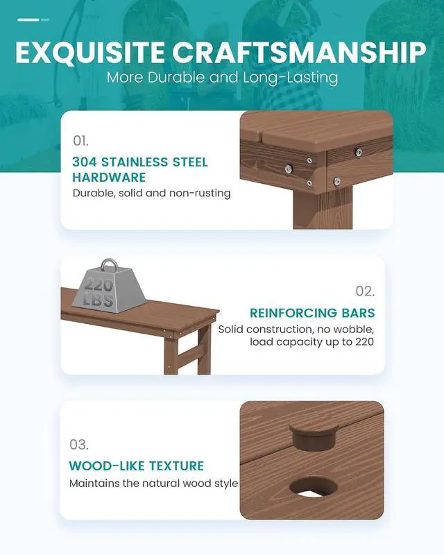 Alt view image 4 of 7 - Outdoor Bar Set - 4 Adirondack Bar Chairs & Bar Height Table with 1.6" Umbrella Hole, All-Weather HDPE Patio Furniture for Poolside, Backyard, Garden - Brown