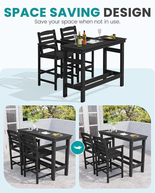 Alt view image 7 of 7 - Outdoor Bar Set - 4 Adirondack Bar Chairs & Bar Height Table with 1.6" Umbrella Hole, All-Weather HDPE Patio Furniture for Poolside, Backyard, Garden - Black