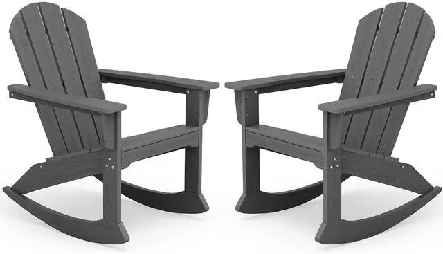 Main image of Outdoor Adirondack Rocking Chairs Set of 2, All-Weather HDPE Adirondack Rocker Chair, Front Porch Rocker Chairs for Patio Lawn Porch Deck, Grey