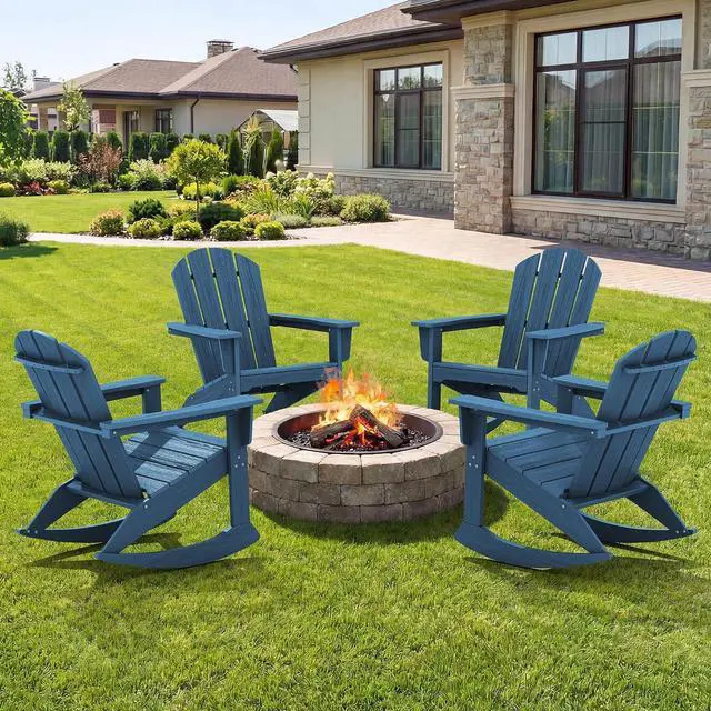Main image of Outdoor Adirondack Rocking Chairs Set of 4, All-Weather HDPE Rocker Chair for Front Porch, Patio, Lawn, Deck, Navy