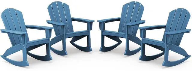 Alt view image 3 of 7 - Outdoor Adirondack Rocking Chairs Set of 4, All-Weather HDPE Rocker Chair for Front Porch, Patio, Lawn, Deck, Navy