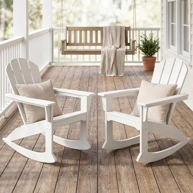 Main image of Outdoor Adirondack Rocking Chairs Set of 2 with Pillows(500 PP Cotton Filling), All-Weather HDPE Adirondack Rocker Chair, Front Porch Rocker Chairs for Patio Lawn Porch Deck, White