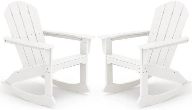 Main image of Outdoor Adirondack Rocking Chairs Set of 2, All-Weather HDPE Adirondack Rocker Chair, Front Porch Rocker Chairs for Patio Lawn Porch Deck, White