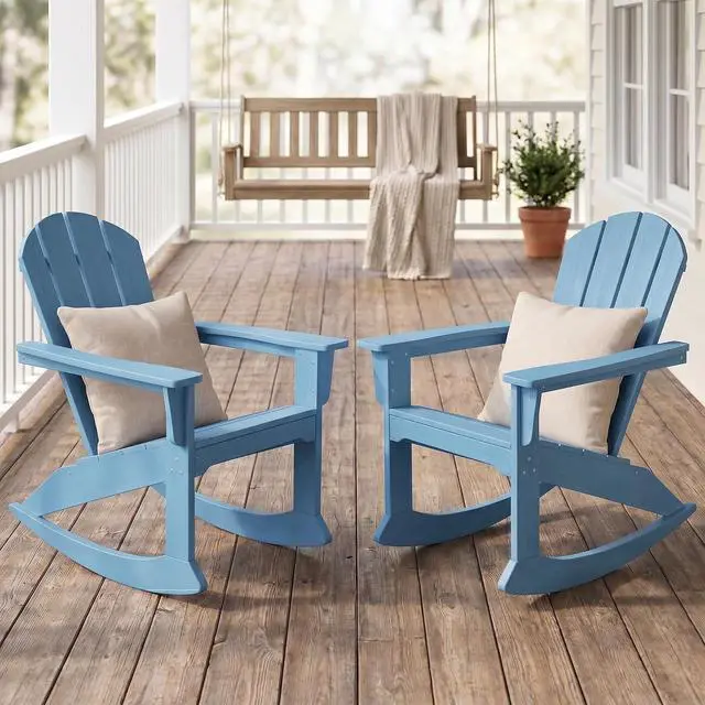 Main image of Outdoor Adirondack Rocking Chairs Set of 2 with Pillows(500 PP Cotton Filling), All-Weather HDPE Adirondack Rocker Chair, Front Porch Rocker Chairs for Patio Lawn Porch Deck, Blue