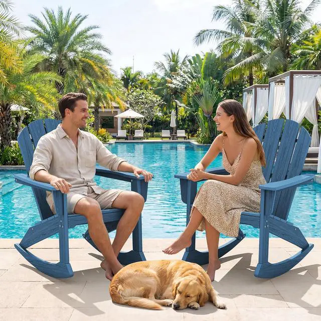 Alt view image 2 of 7 - Outdoor Adirondack Rocking Chair, All-Weather HDPE Adirondack Rocker Chair, Front Porch Rocker Chairs for Patio Lawn Porch Deck, Navy