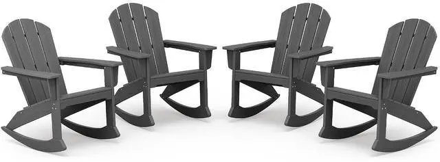 Alt view image 3 of 7 - Outdoor Adirondack Rocking Chairs Set of 4, All-Weather HDPE Adirondack Rocker Chair, Front Porch Rocker Chairs for Patio Lawn Porch Deck, Grey