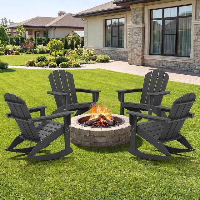 Main image of Outdoor Adirondack Rocking Chairs Set of 4, All-Weather HDPE Adirondack Rocker Chair, Front Porch Rocker Chairs for Patio Lawn Porch Deck, Grey