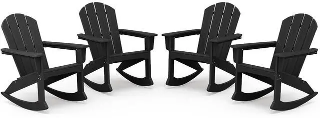 Alt view image 3 of 7 - Outdoor Adirondack Rocking Chairs Set of 4, All-Weather HDPE Adirondack Rocker Chair, Front Porch Rocker Chairs for Patio Lawn Porch Deck, Black