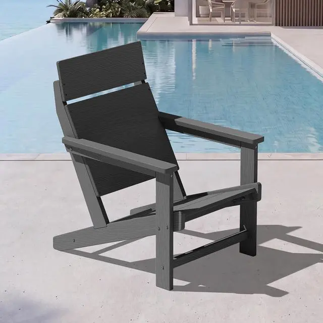 Main image of Modern Adirondack Chairs, Slatless HDPE Adirondack Chairs, Solid Backrest Plastic Outdoor Chairs,Wood-Like Texture-Grey