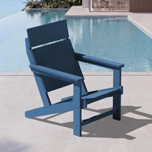Main image of Modern Adirondack Chairs, Slatless HDPE Adirondack Chairs, Solid Backrest Plastic Outdoor Chairs,Wood-Like Texture-Blue
