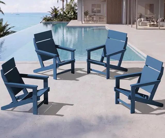 Main image of Modern Adirondack Chairs, Slatless HDPE Adirondack Chairs, Solid Backrest Plastic Outdoor Chairs Set of 4,Wood-Like Texture-Blue