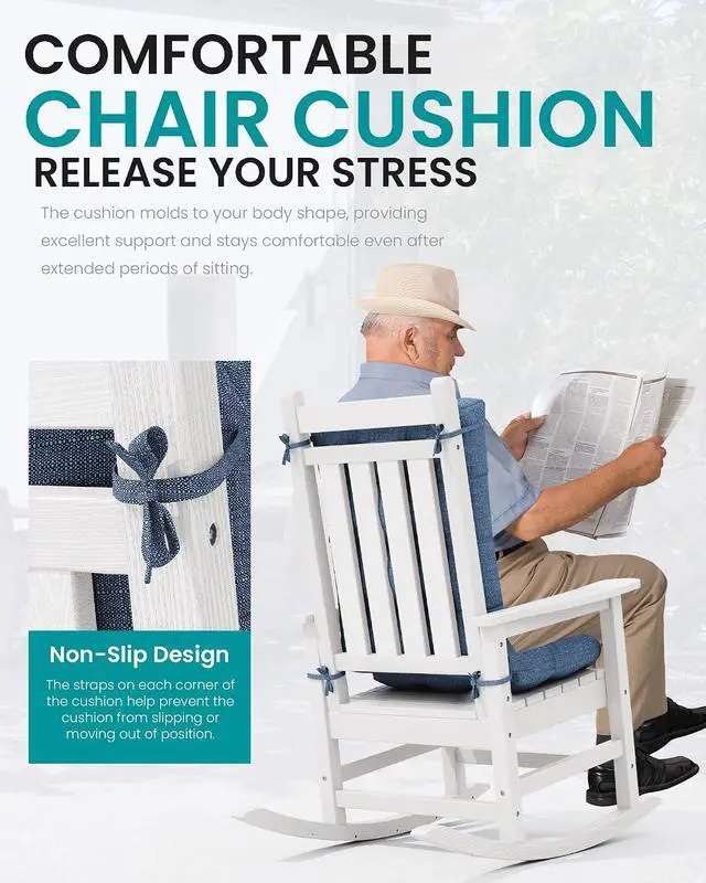 Alt view image 4 of 7 - HDPE Outdoor Rocking Cushion Set of 4, Memory Foam Cushion Navy