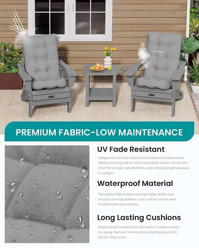 Alt view image 6 of 7 - HDPE Outdoor Rocking Cushion Set of 2, Memory Foam Cushion Dark Gray