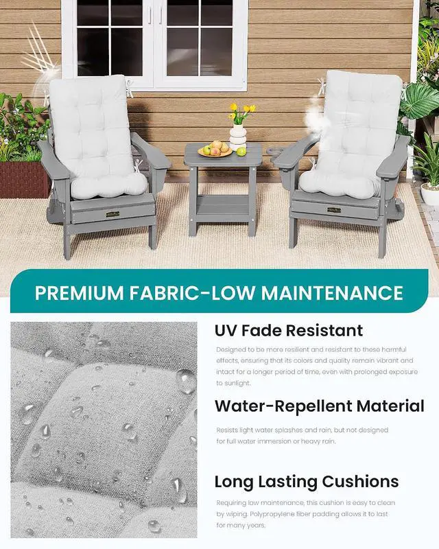 Alt view image 5 of 7 - HDPE Outdoor Rocking Chair Cushion Set of 2, Memory Foam Cushion Gray