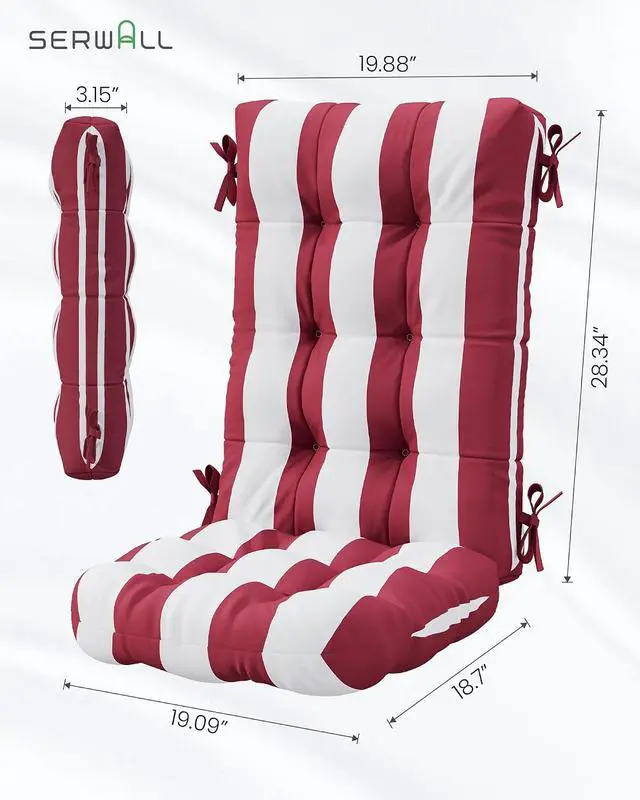 Alt view image 3 of 7 - HDPE Outdoor Rocking Chair Cushion Set of 2, Memory Foam Cushion Red White