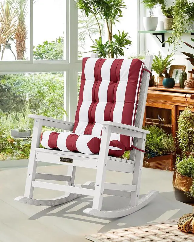 Alt view image 2 of 7 - HDPE Outdoor Rocking Chair Cushion Set of 2, Memory Foam Cushion Red White