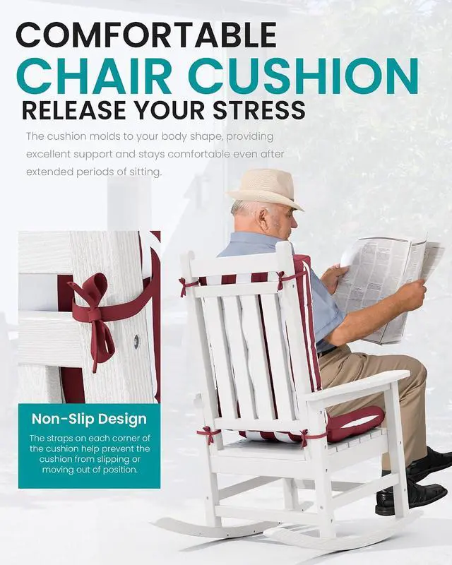 Alt view image 4 of 7 - HDPE Outdoor Rocking Chair Cushion Set of 2, Memory Foam Cushion Red White