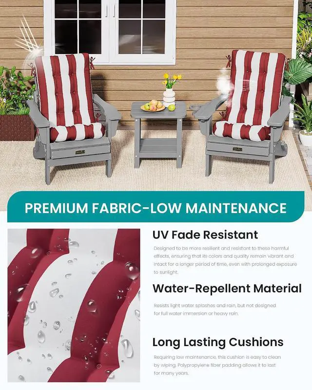 Alt view image 6 of 7 - HDPE Outdoor Rocking Chair Cushion Set of 2, Memory Foam Cushion Red White