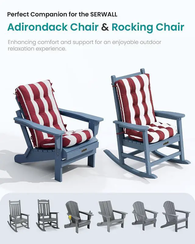 Alt view image 7 of 7 - HDPE Outdoor Rocking Chair Cushion Set of 2, Memory Foam Cushion Red White