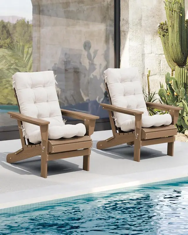 Alt view image 2 of 7 - HDPE Outdoor Rocking Chair Cushion Set of 4, Memory Foam Cushion Beige