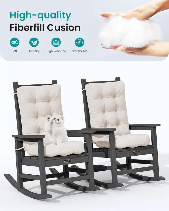 Alt view image 5 of 7 - HDPE Outdoor Rocking Chair Cushion Set of 4, Memory Foam Cushion Beige