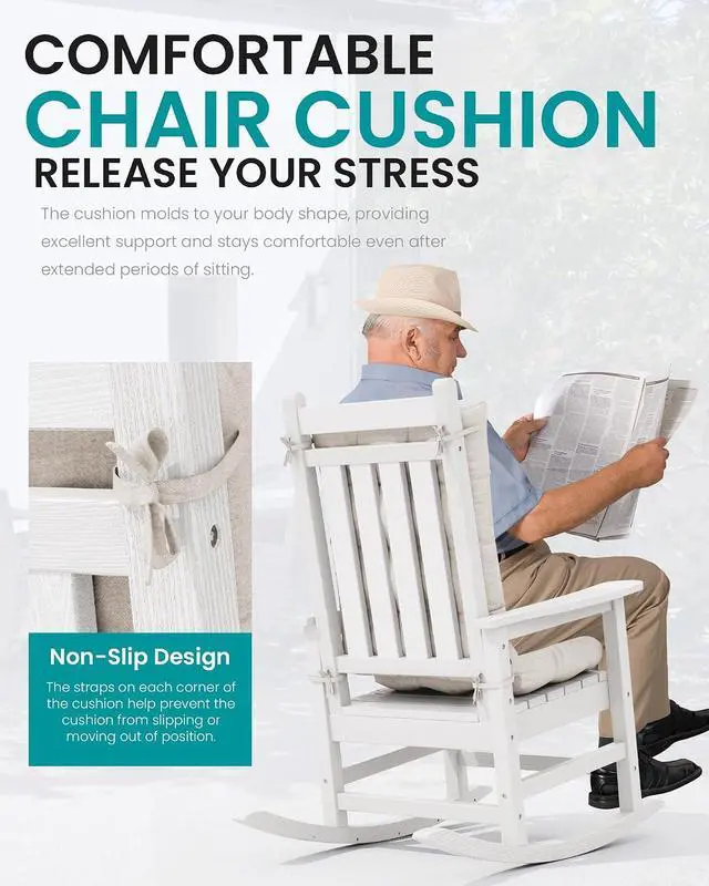 Alt view image 4 of 7 - HDPE Outdoor Rocking Chair Cushion Set of 4, Memory Foam Cushion Beige