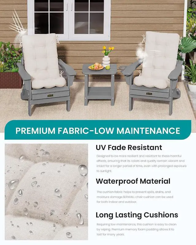 Alt view image 6 of 7 - HDPE Outdoor Rocking Chair Cushion Set of 4, Memory Foam Cushion Beige