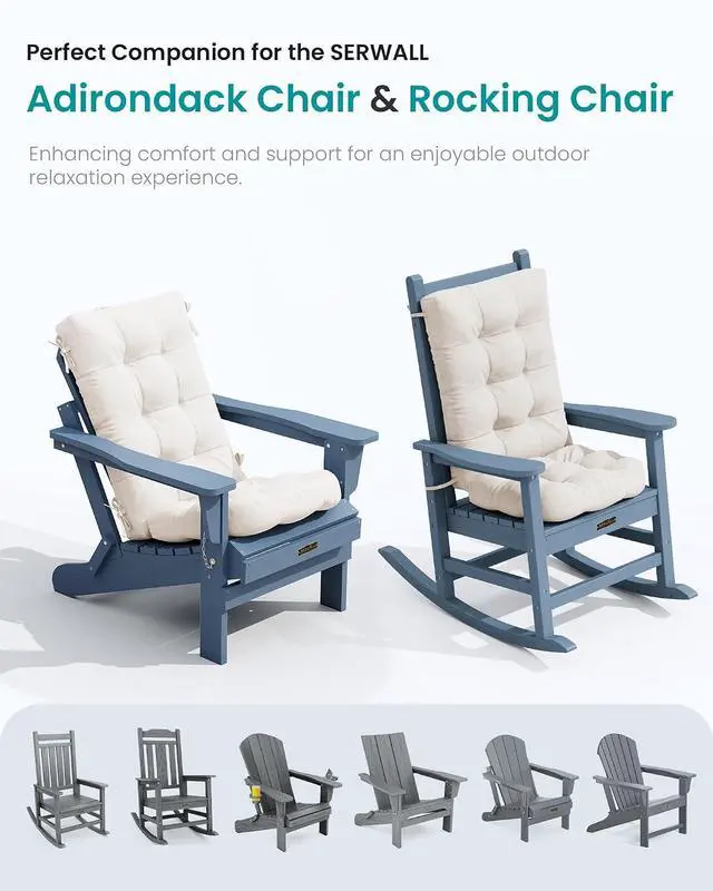Alt view image 7 of 7 - HDPE Outdoor Rocking Chair Cushion Set of 4, Memory Foam Cushion Beige
