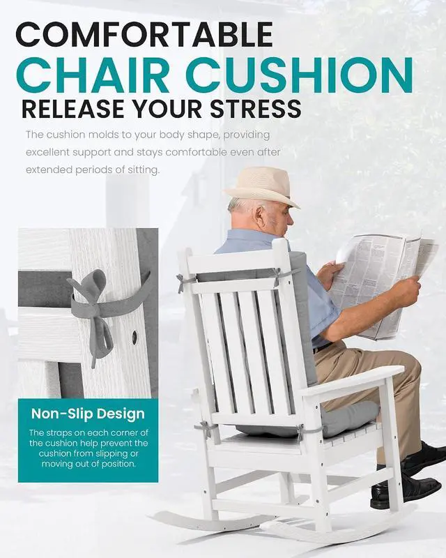 Alt view image 4 of 7 - HDPE Outdoor Rocking Cushion Set of 2, Memory Foam Cushion Dark Gray